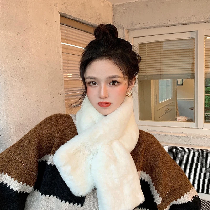 Top Trends: Women Winter Warm Thicken Scarfs Solid Color Faux Rabbit Fur Plush Cross Collar Scarf Shawl Elegant Warm Soft Comfortable Scarf Shoppable Styles - Image 4