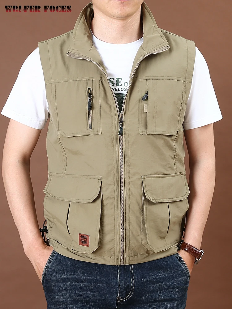 Top Trends: Men&#039;s Thin Tooling Loose Quick Drying Vest Men&#039;s Outdoor Sports Coat Multi Pocket Stand Collar Vest Spring Camping Fishing Vest Shoppable Styles