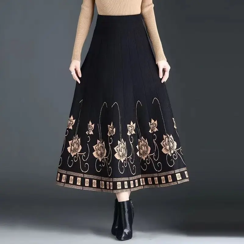 Top Trends: 2023 New Winter Folk Style Fashion Elegant Versatile A-linool Large Swine Skirt Mid Length Knitted Wg Skirt Half Length Skirt Shoppable Styles