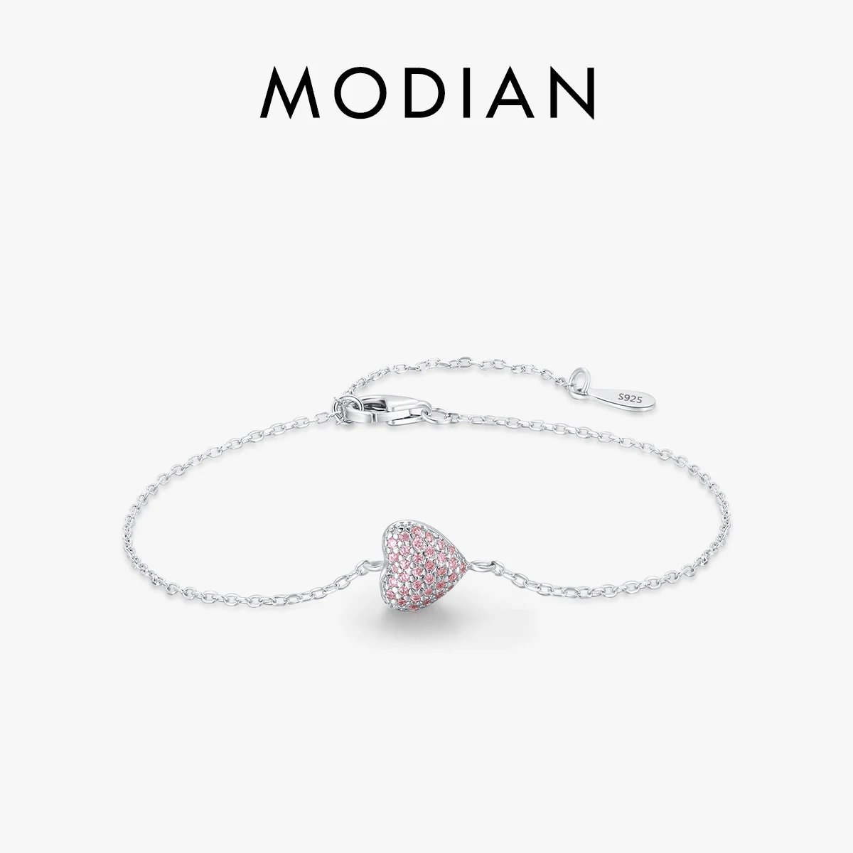 Top Trends: MODIAN 925 Sterling Silver Light Pink Zircon Heart Adjustable Bracelet Chain Link For Women Jewelry Romantic Anniversary Gift Shoppable Styles