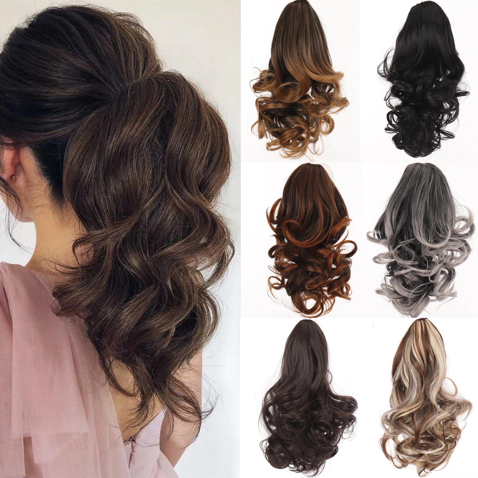 Top Trends: LANLAN Synthetic Short Wavy Big Grab Clip Ponytail Hair Extension Women Black Brown Ponytail Clip In Hair Tail Wig Shoppable Styles