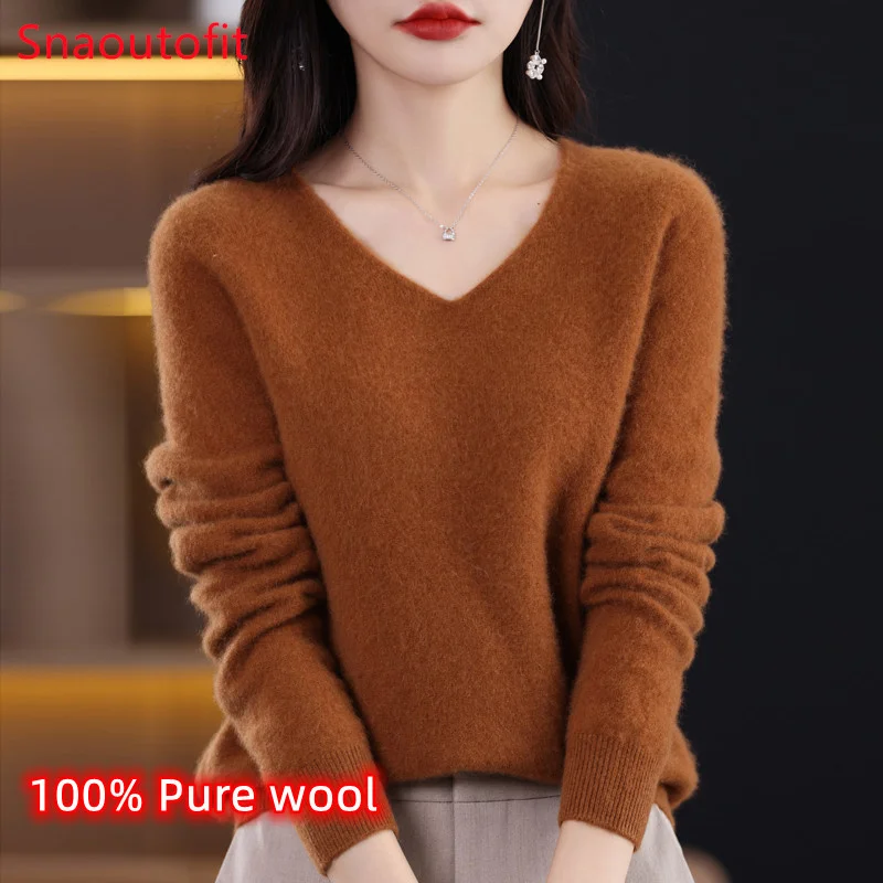 Top Trends: Wool Women&#039;s Sweater 2023 Autumn Winter Knitted Pullover V-neck Loose Bottoming Shirt Solid Soft Knitwear Jumpers Basic Sweaters Shoppable Styles