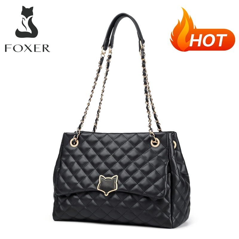 Top Trends: FOXER Black Women Split Leather Handbag Classic Female Shoulder Crossbody Bag Large Capacity Commute Lady Laptop Top Handle Bags Shoppable Styles