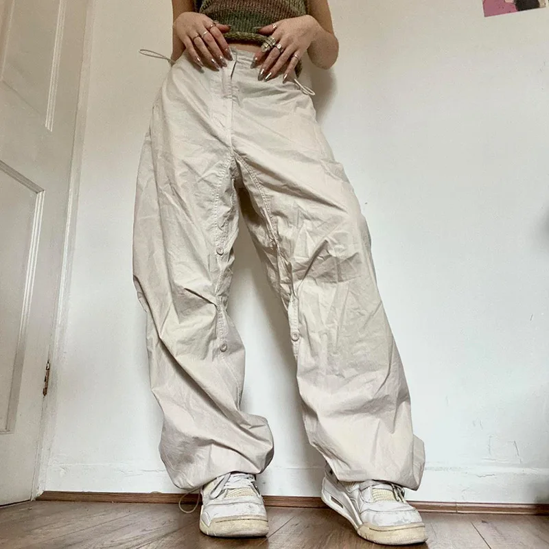 Top Trends: Drawstring Wide Leg Cargo Pants Women Casual Joggers Low Waist Baggy Trousers Streetwear Y2K Sweatpants Tech Parachute Pants Shoppable Styles