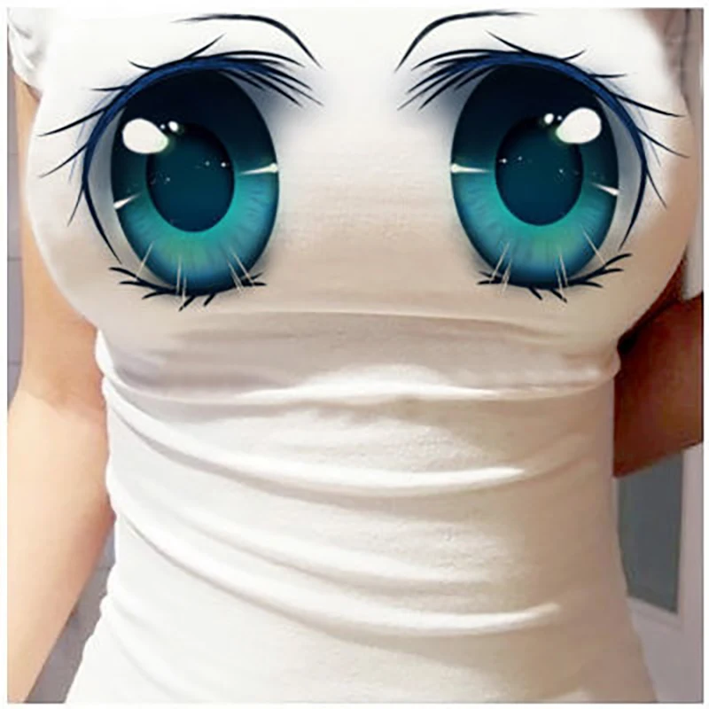 Top Trends: 2022 Summer Women T-shirt 3d Eye Fashion Print Sexy Anime Cute Harajuku Girl Tops Y2k Tights Short Ladies Slim T Shirt Clothing Shoppable Styles