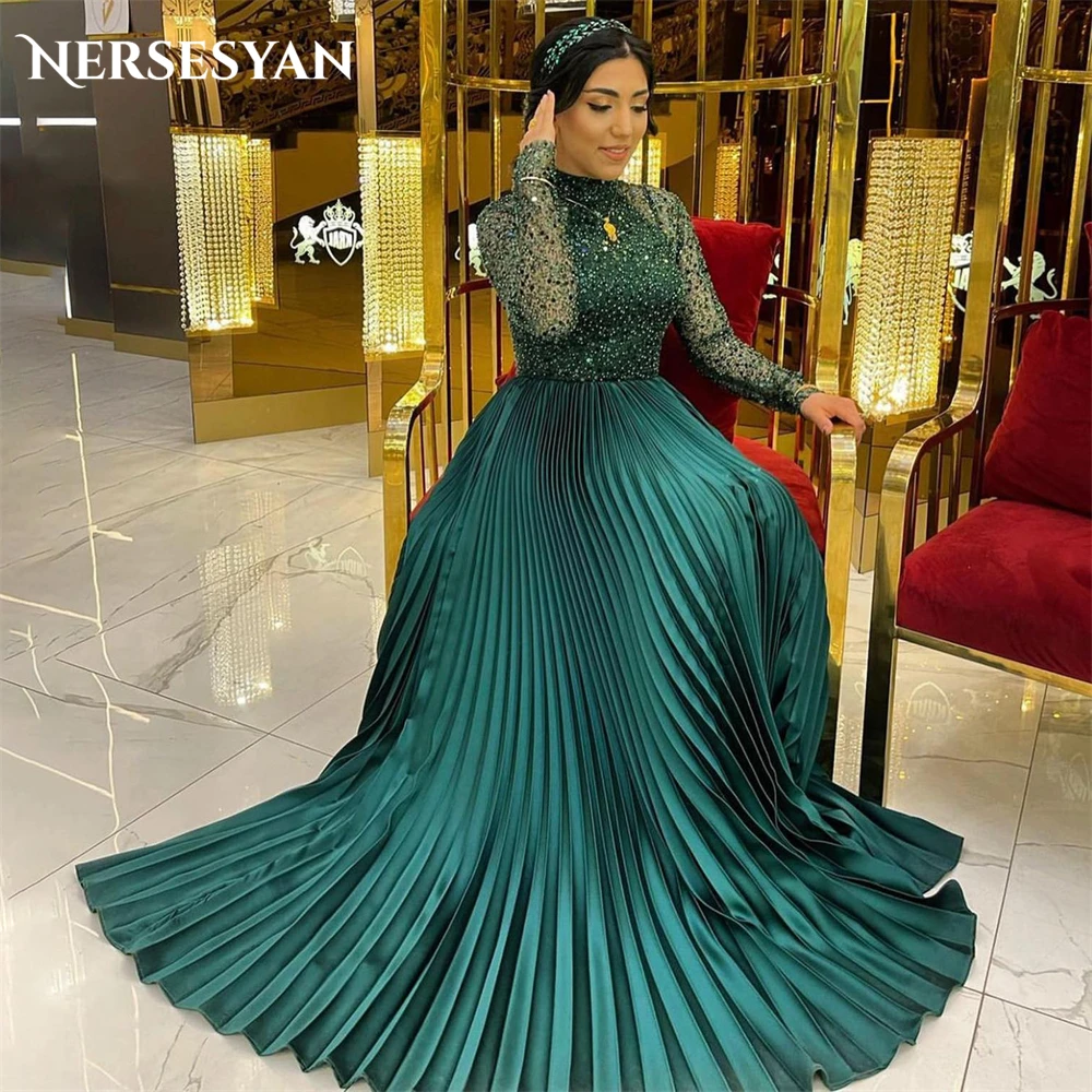 Top Trends: Nersesyan Dark Green Glitter Evening Dresses Elegant Pleated Sparkly Sleeves A-Line Formal Prom Dress Sequins 2024 Party Gowns Shoppable Styles