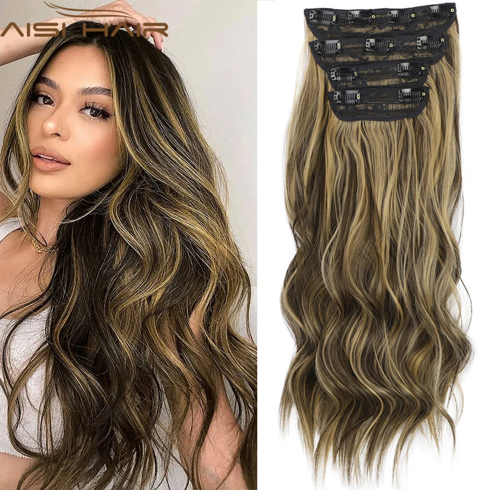 Top Trends: AISI HAIR Synthetic Hairpiece Long Wavy Clip In Hair Extensions For Women Dark Brown Natural Looking High Temperature Fiber Shoppable Styles