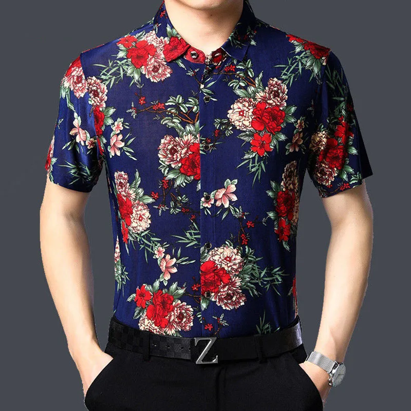 Top Trends: Streetwear Fashion Male Clothing Floral Shirts Business Casual Men New Thin Short Sleeve Lapel Summer Loose Printing Tops 2023 Shoppable Styles