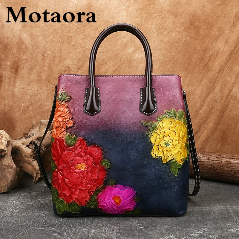 Top Trends: MOTAORA Retro Women Bag Vintage Bucket Shoulder Bags For Women 2024 New Handmade Embossed Leather Handbag Floral Tote Bag Female Shoppable Styles