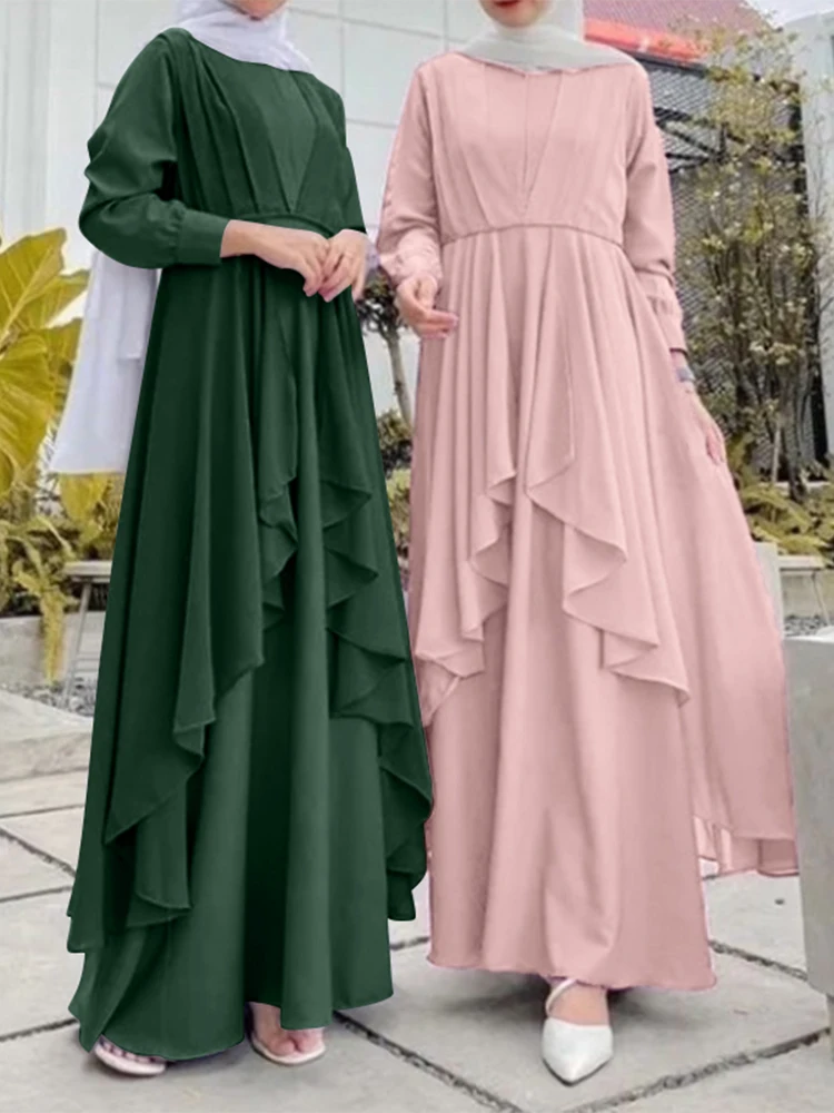 Top Trends: Fashion Solid Chiffon Dress Women Spring Sundress Muslim Dress ZANZEA Casual Long Sleeve Irregular Vestidos Female Turkey Robe Shoppable Styles