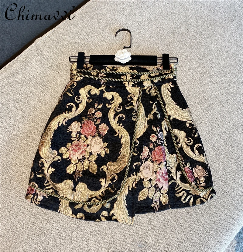 Top Trends: 2023 Women's Retro Elegant A-line Skirt Flower Embroidery High Waist Slim Above Knee Women Mini Skirt Fashion Vintage Clothes Shoppable Styles