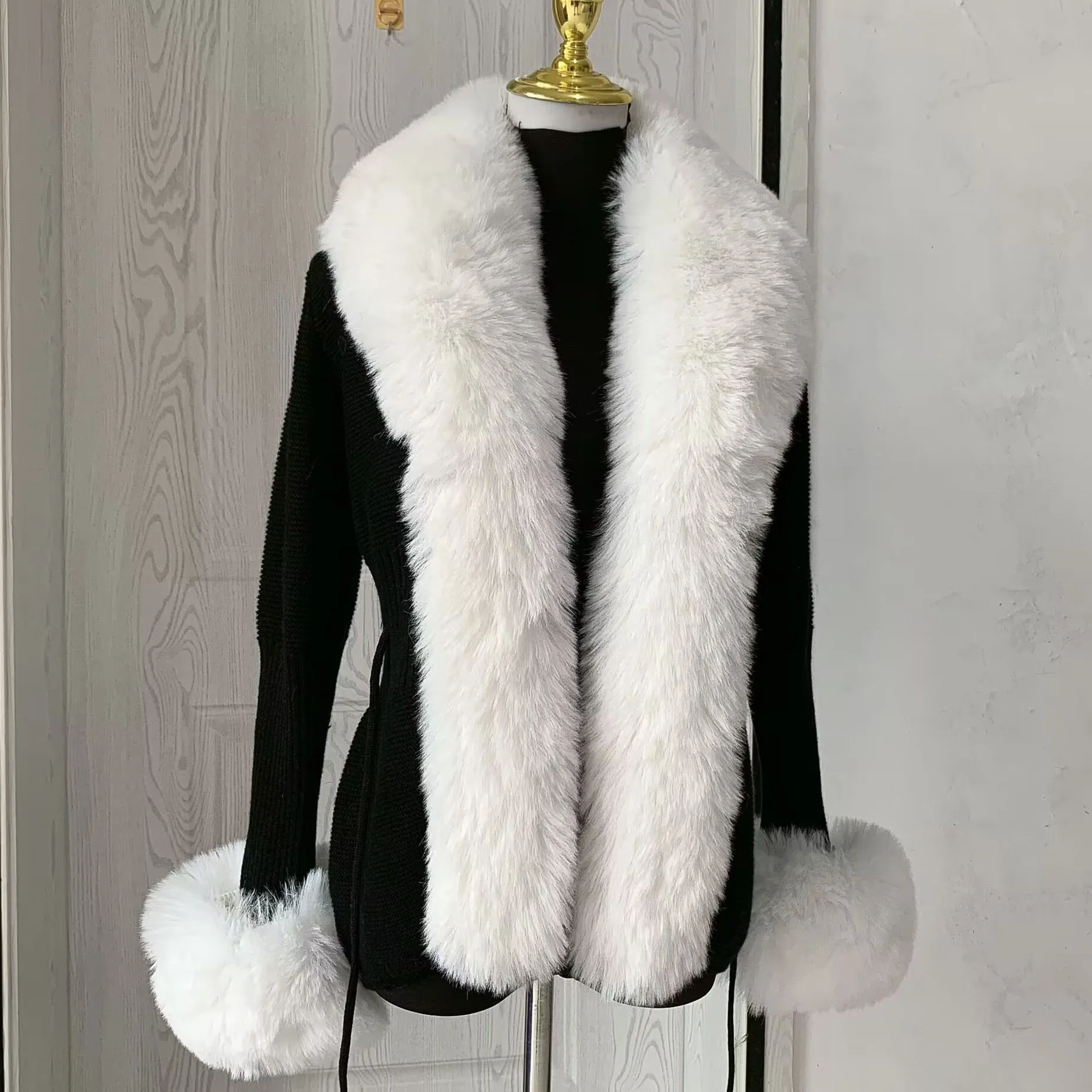 Top Trends: Women Faux Fur Knitted Cardigan With Fox Whole Fur Collar Autumn-winter Luxury Faux Fox Fur Cardigan Fashion Sexy Artificial Fur Shoppable Styles - Image 3