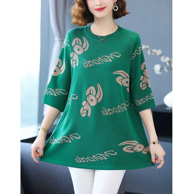 Top Trends: Big Size Women Loose Midi T-shirt Koreon Summer New Half Sleeve O-Neck Printing Vintage Pullover Casual Fashion Thin Cotton Tops Shoppable Styles