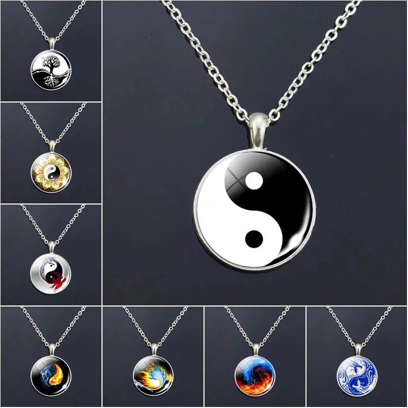 Top Trends: Pop Art Photo Necklace Yin Yang Tai Chi Symbol Pendant Jewelry Yin Yang Bagua Diagram Necklace Men Women Jewelry Gifts Shoppable Styles