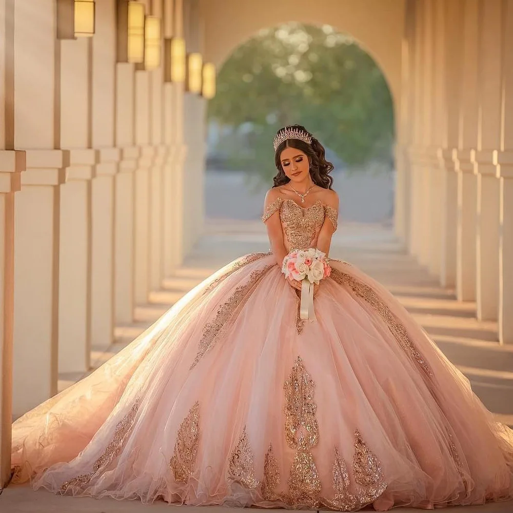 Top Trends: Sparkly Pink Quinceanera Dresses 2024 XV Ball Gown Rose Gold Lace Applique Princess Sweet 16 Dress Birthday Party Vestido De 15 Shoppable Styles