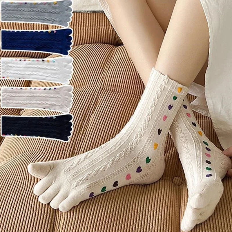 Top Trends: Five Finger Socks Women&#039;S Pure Cotton Five Toe Socks Sweat Absorbing Mid Tube Split Toe Socks Winter Warm Toes Sock For Women Shoppable Styles