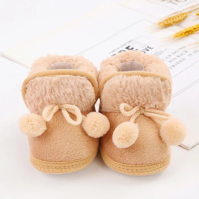 Top Trends: Winter Snow Baby Boots Faux Fur Warm Fluff Balls Indoor Cotton Soft Sole Infant Newborn Toddler Baby Shoes 0-18M Shoppable Styles