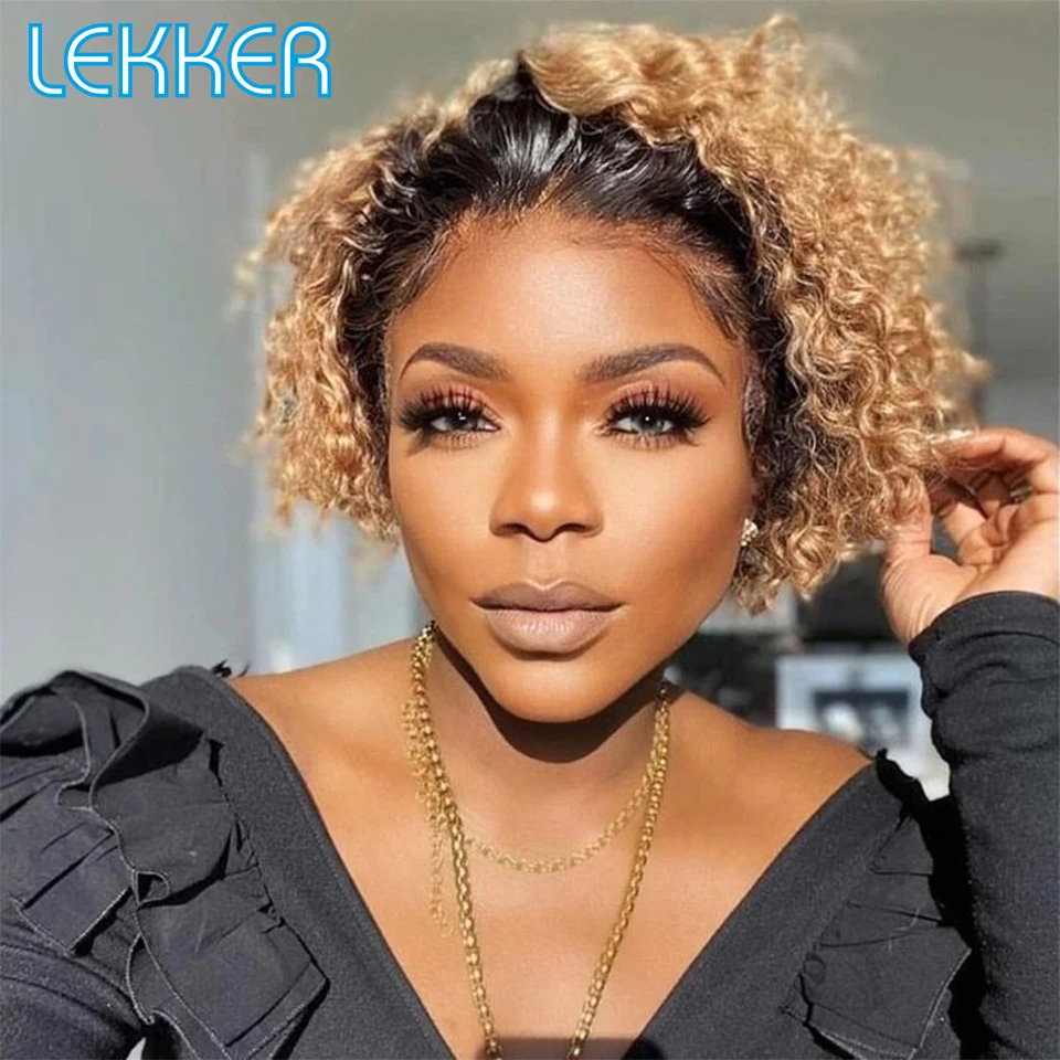 Top Trends: Lekker Ombre Blonde Lace Front Short Curly Bob Human Hair Wigs For Women Brazilian Remy Hair Pre Plucked Transparent Lace Wigs Shoppable Styles - Image 5