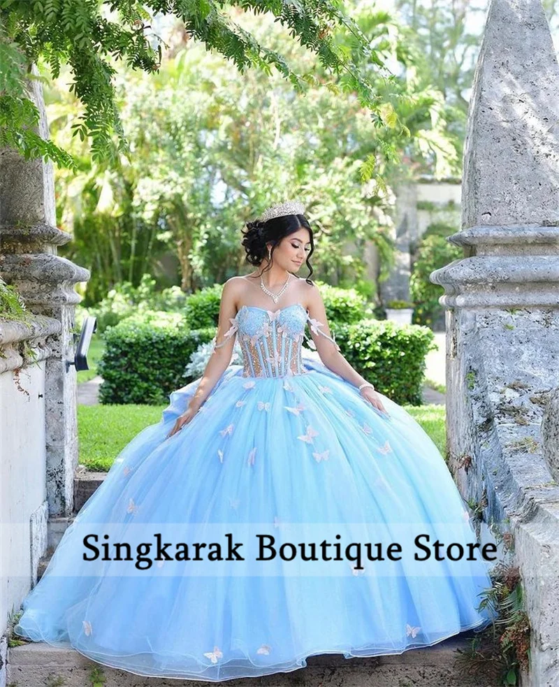 Top Trends: Sky Blue Princess Quinceanera Dress Butterfly Appliques Beads Crystal Birthday Prom Sweet 16 Gown Vestidos De 15 Años Corset Shoppable Styles - Image 6