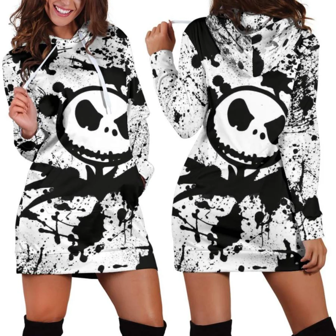 Top Trends: Jack Skellington Hoodie Dress Sweater Fashion Disney Dress Sweatshirt Dress 3d Allover Printed Hoodie For Women Shoppable Styles