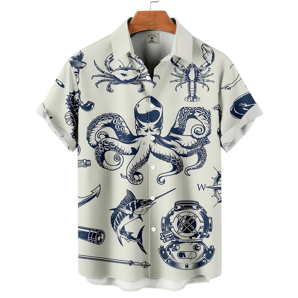 Top Trends: Hawaiian Casual Lapel Shirt Summer Short Sleeve Men's Shirt Fun Octopus Print Everyday Collocation Fashion Harajuku Shirt Blouse Shoppable Styles