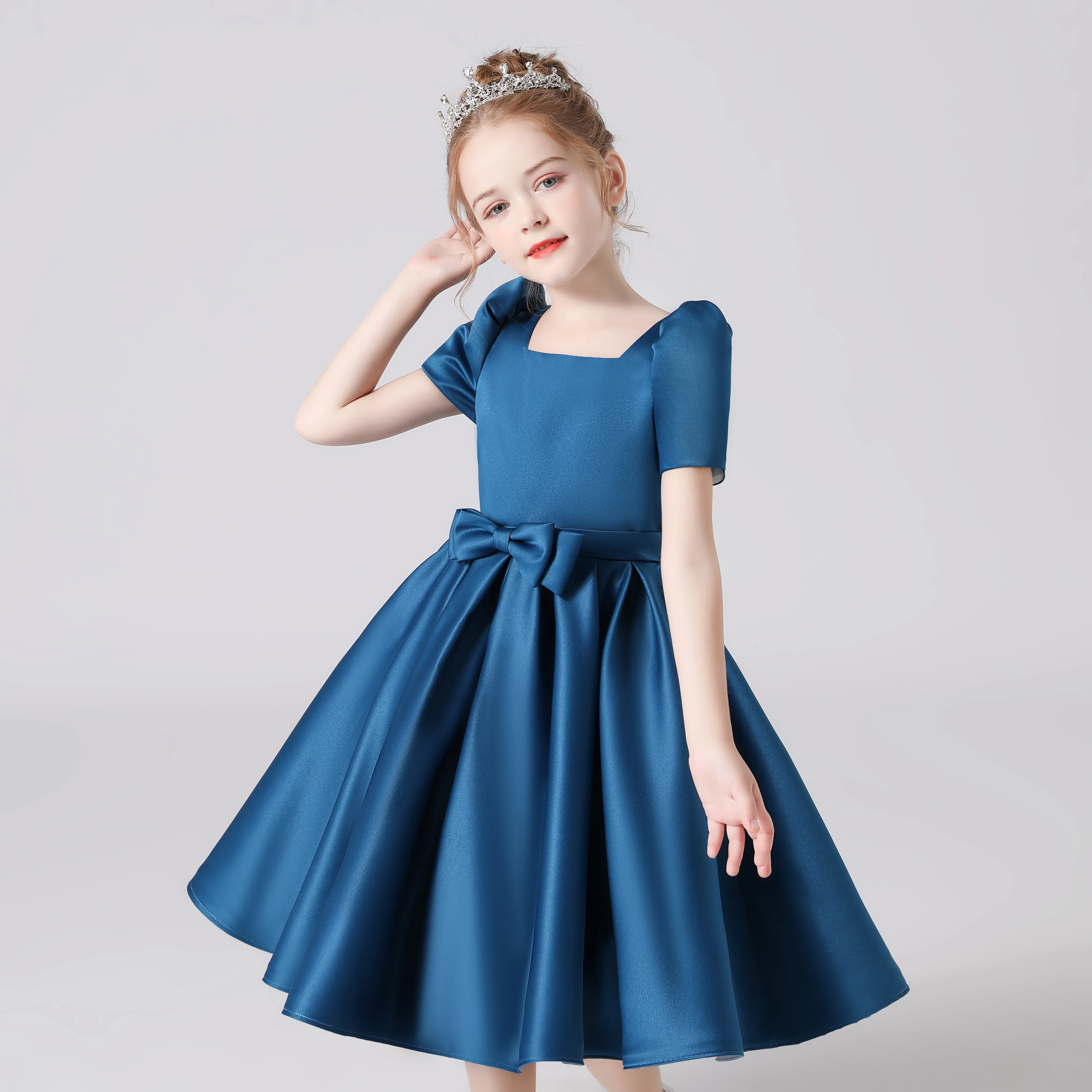 Top Trends: Dideyttawl Elegant Satin Short Girl Dress For Formal Evening Party Simple Knee Length Kids Birthday Concert Party Junior Shoppable Styles