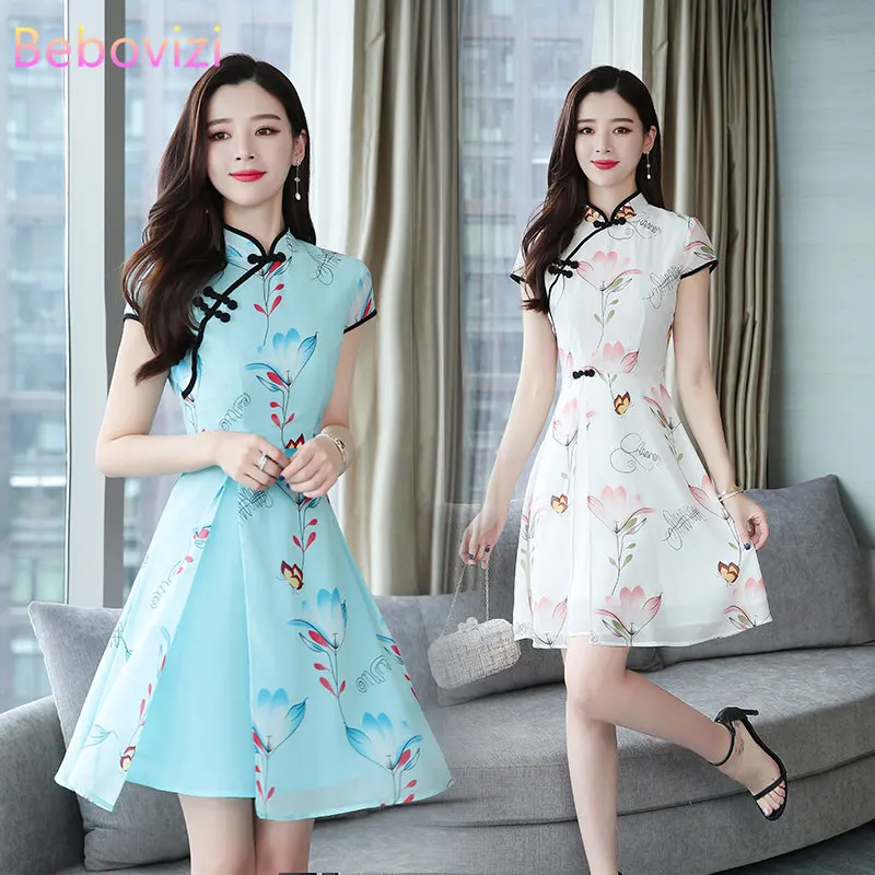 Top Trends: 2023 Summer New Modern Improved Cheongsam Chiffon Printing Vintage Traditional Chinese Style Slim Qipao Dress Shoppable Styles