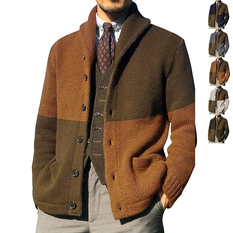 Top Trends: New Men Sweater Cardigan Patchwork Lapel Single-breasted Autumn Winter Long-sleeved Fashion Business Casual Male Coat Plus Size Shoppable Styles