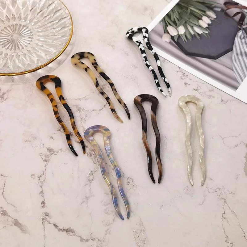 Top Trends: Hair Stick French Twist Hair Clip Acetate Large Wavy U-Shaped Hairpin Vintage Celluloid Tortoise Shell Women Updo Chignon Pin Shoppable Styles