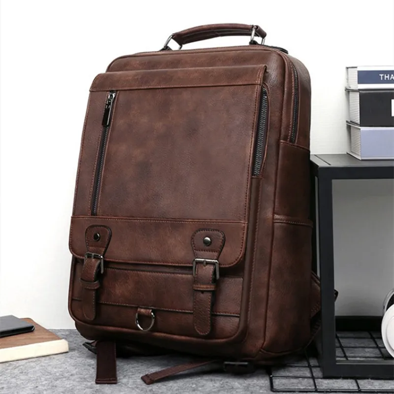 Top Trends: Vintage Men's Leather Backpack Large Capacity Man Travel Backpack Casual School Bags For Male Business Laptop Computer Bag Shoppable Styles