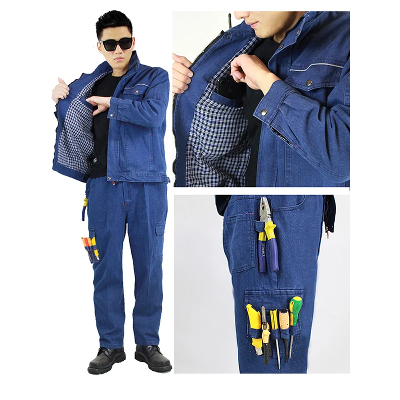 Top Trends: Reflective Welding Denim Protective Fire Retardant Clothing Anti-Sparkling Uniform Repair Worker Durable Workshop Work Coverall Shoppable Styles