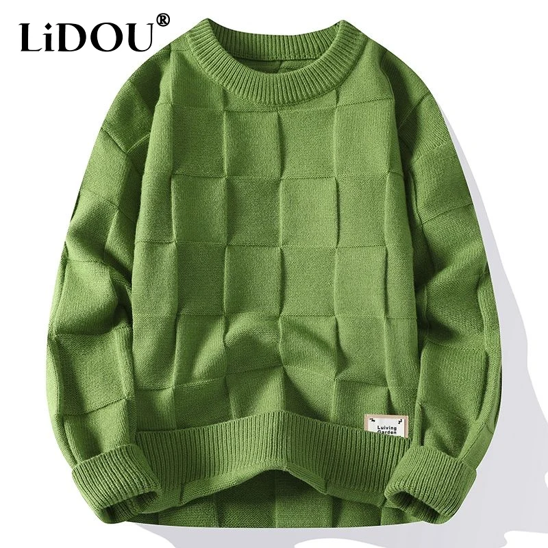 Top Trends: Autumn Winter New Solid Color Fashion Long Sleeve Sweater Man High Street Casual Loose Lattice Korean Style All-match Pullovers Shoppable Styles