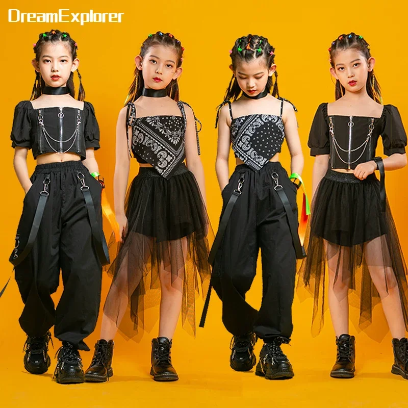 Top Trends: Hip Hop Girls Crop Top Cargo Pants Kids Street Dance Camisole Tank Top Tassels Skirt Goth Clothes Sets Child Streetwear Costumes Shoppable Styles