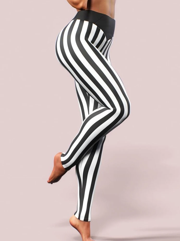 Top Trends: Fitness Jeggings Workout Pencil Pants Sexy Leggings Women Fashion High Waist Black White Striped Printed Leggins Elastic Gym Shoppable Styles