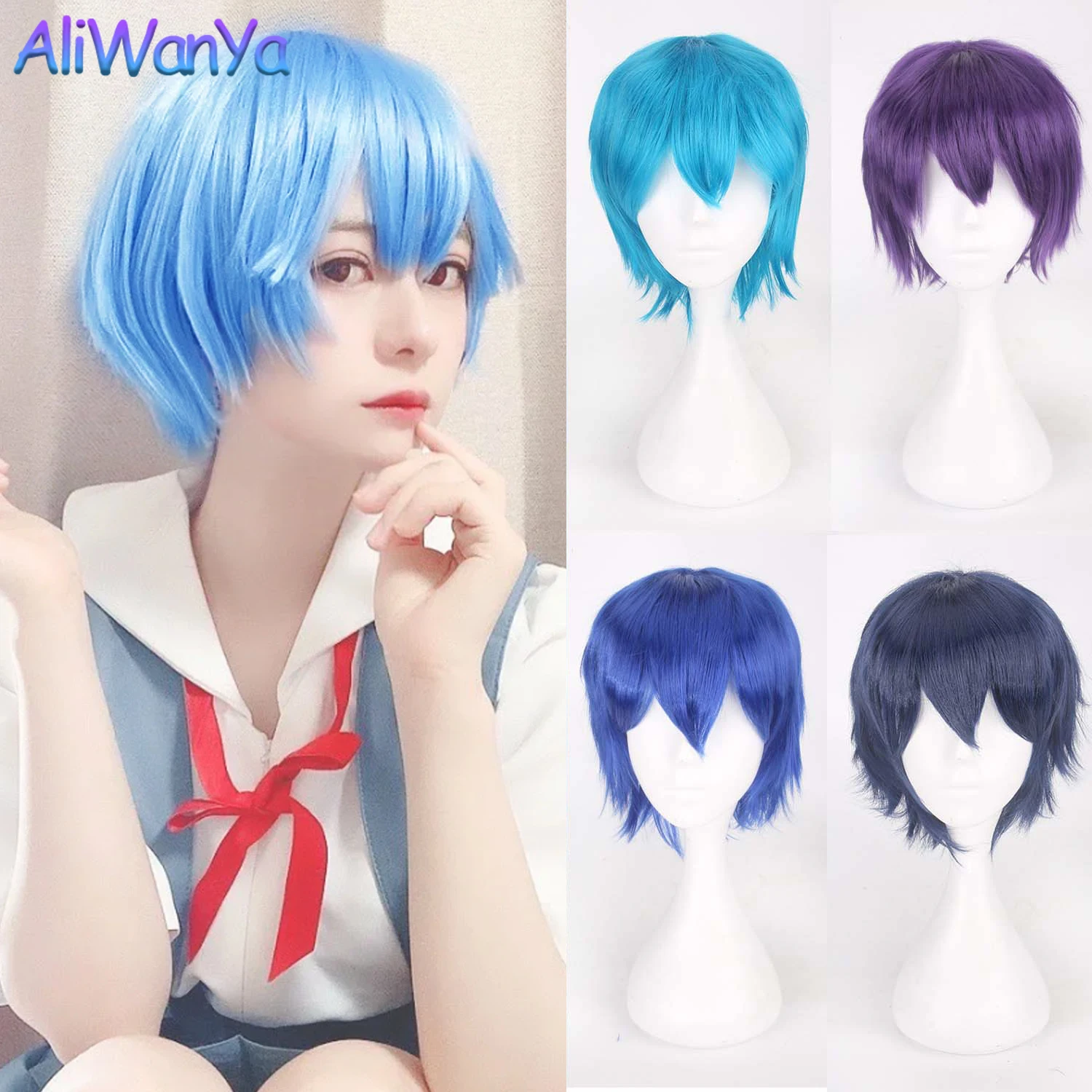 Top Trends: Fashion Short Straight With Bangs Male Boy Synthetic Red Wigs For Women Men Cosplay Anime Costume Daily Party Wig 30CM Purple Shoppable Styles