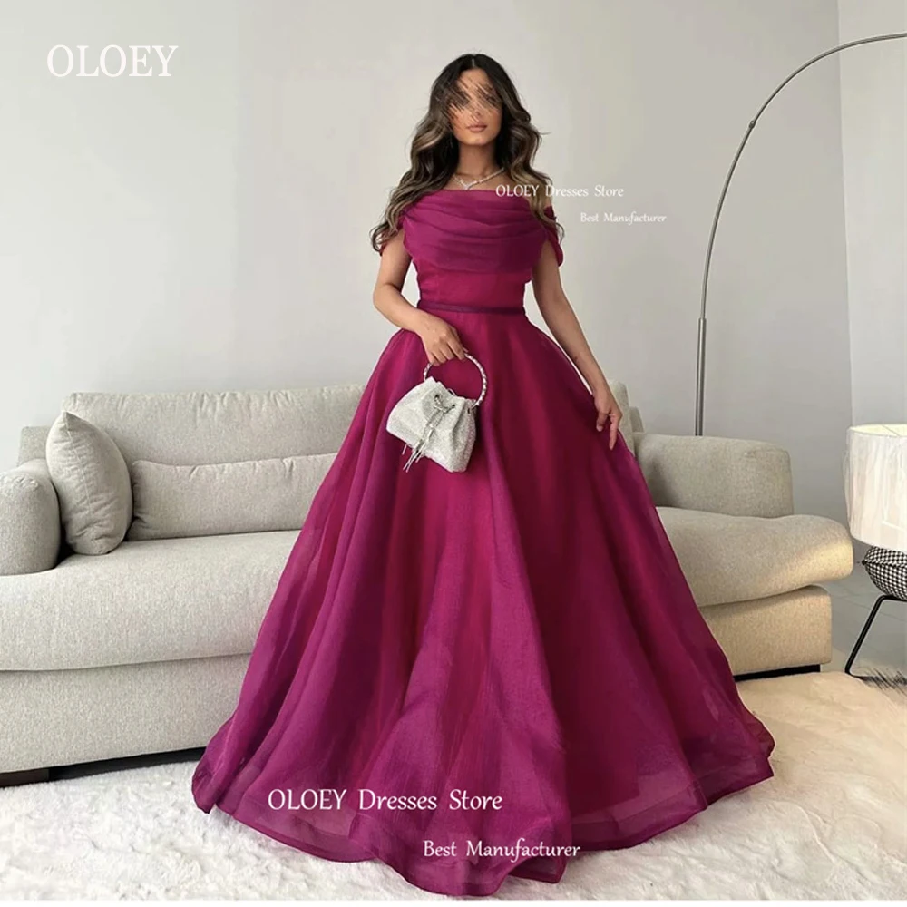 Top Trends: OlOEY Saudi Arabic Women Fuschia Organza Silk Evening Dresses Off The Shoulder Floor Length Prom Gowns Long Formal Party Shoppable Styles