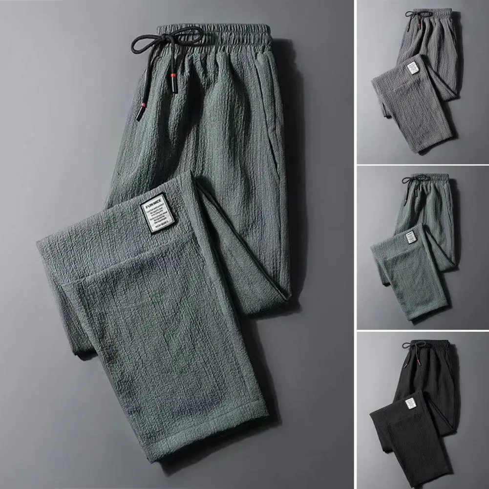 Top Trends: Men Trousers Jogging Casual Sweatpants Ice Silk Elastic Waist Drawstring Summer Mid Waist Pockets Baggy Track Straight Pants Shoppable Styles