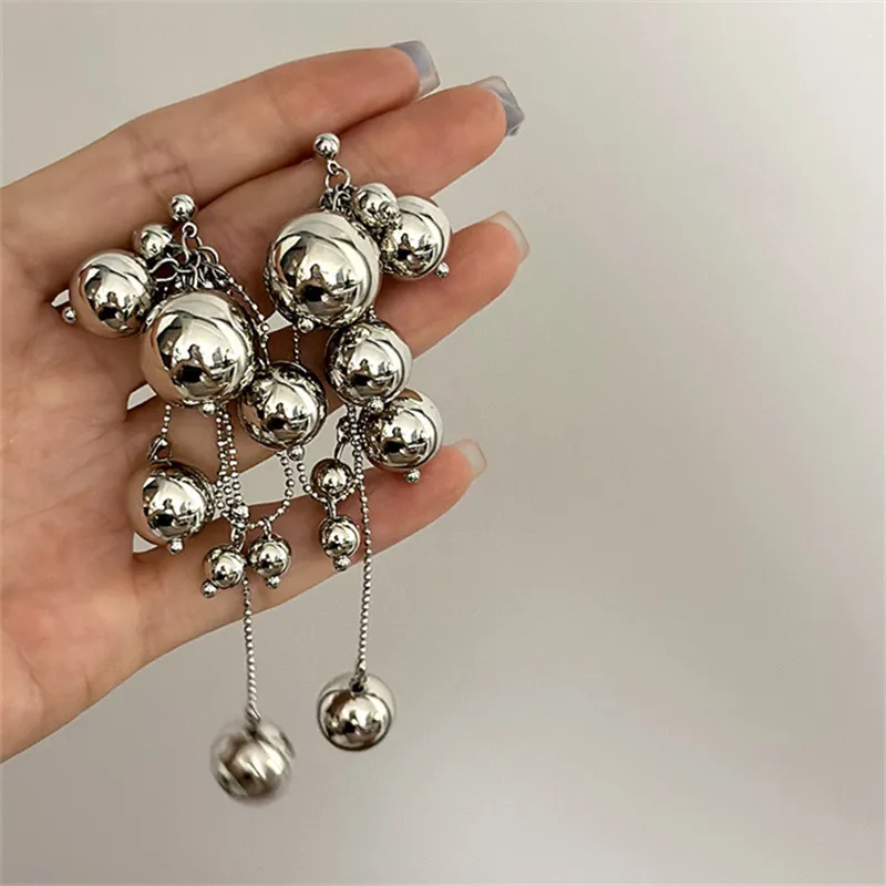 Top Trends: XIALUOKE Long Tassels Round Metal Ball Pendant Earrings For Women European American Style Dangle Earrings Party Jewelry Shoppable Styles