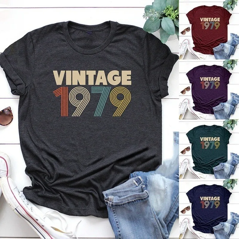 Top Trends: VINTAGE 1979 Letter Print T Shirt Women Short Sleeve O Neck Loose Tshirt Summer Women Tee Shirt Tops Camisetas Mujer Shoppable Styles