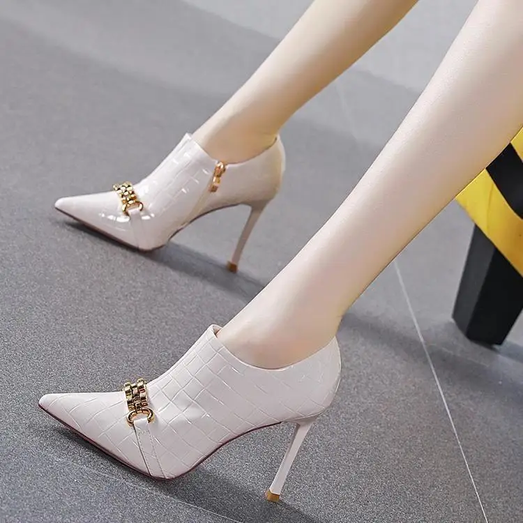 Top Trends: High Heels Women Shoes Kid Suede Zipper Thin High Heel Shoes Genuine Leather Crystal Pointed Toe Pumps Ladies Size 39 Shoppable Styles