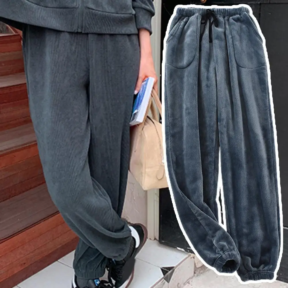 Top Trends: Men Pajama Pants Thermal Pants Ankle-banded Fleece Thicken Cold-proof Drawstring Pockets Men Trousers Sleep Bottoms Winter Pants Shoppable Styles