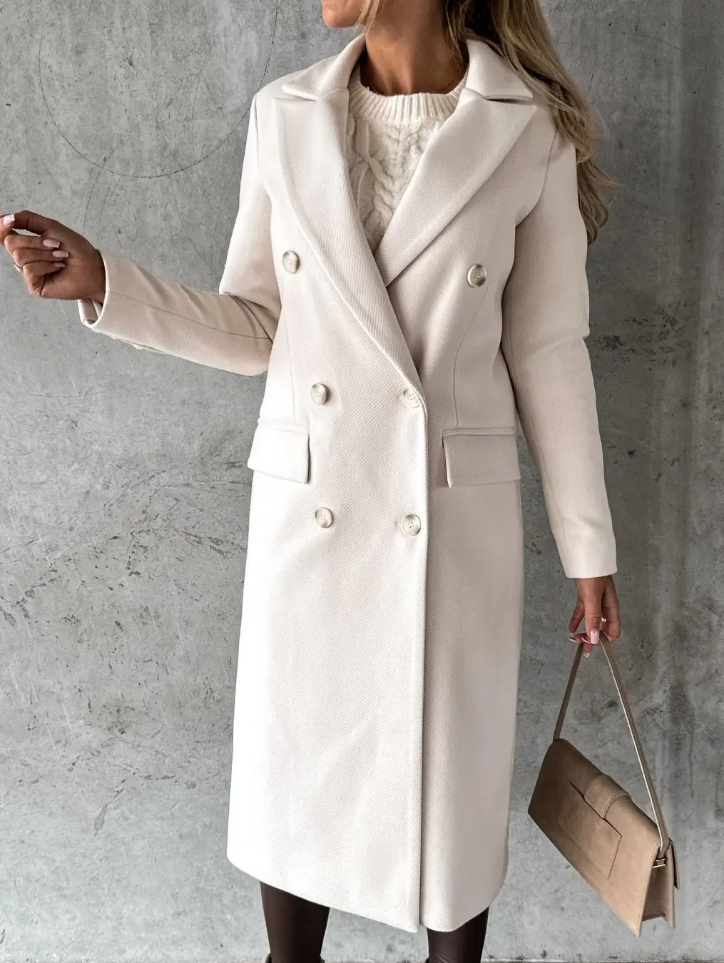 Top Trends: Fashion Simple Long Sleeved Double Row Button Woolen Coat In Autumn And Winter Of 2023 Female Casual Temperament Commuting Style Shoppable Styles - Image 3