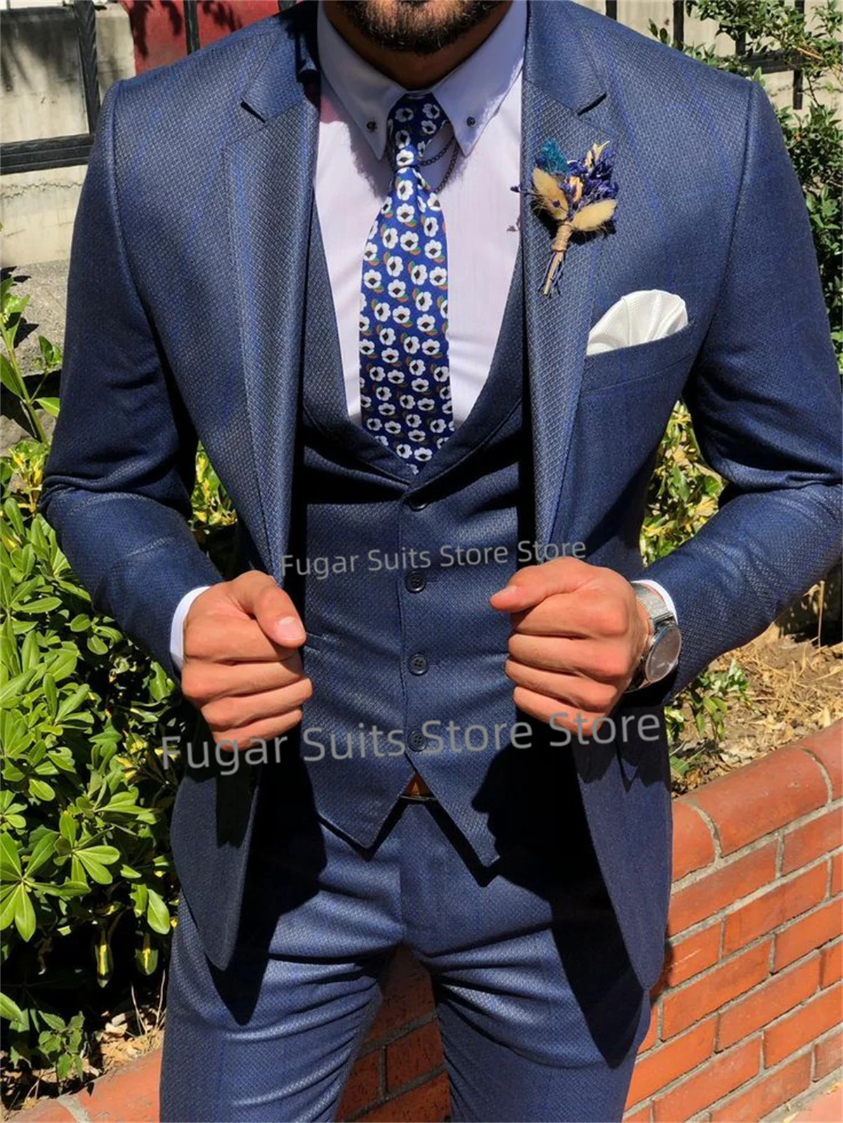 Top Trends: High Qublity Blue Wedding Suit For Men Slim Fit Notched Lapel Groom Tuxedos Prom 3 Pieces Sets Formal Male Blazer Costume Homme Shoppable Styles