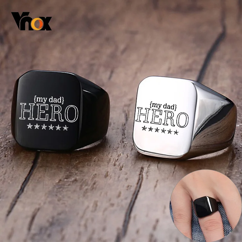 Top Trends: Vnox Customize HERO DAD Signet Ring For Men Black Stainless Steel Punk Stamp Ring Meaningful Father&#039;s Day Birtthday Gift Shoppable Styles