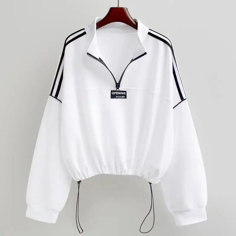 Top Trends: 2023 New Spring And Autumn Fashion Sports Korean Edition Thin Striped High Neck Half Zip Short Elastic Oversize Women's Sweater Shoppable Styles