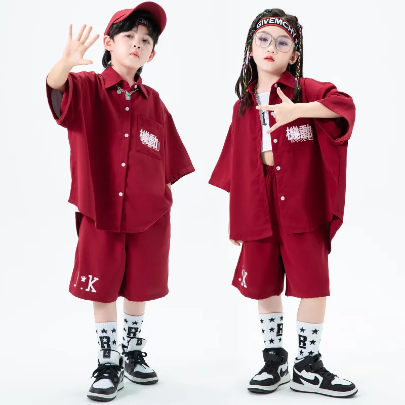 Top Trends: Kid Hip Hop Clothing Wine Red Oversized Short Sleeve Shirt Top Wide Casual Summer Shorts For Girl Boy Jazz Dance Costume Clothes Shoppable Styles