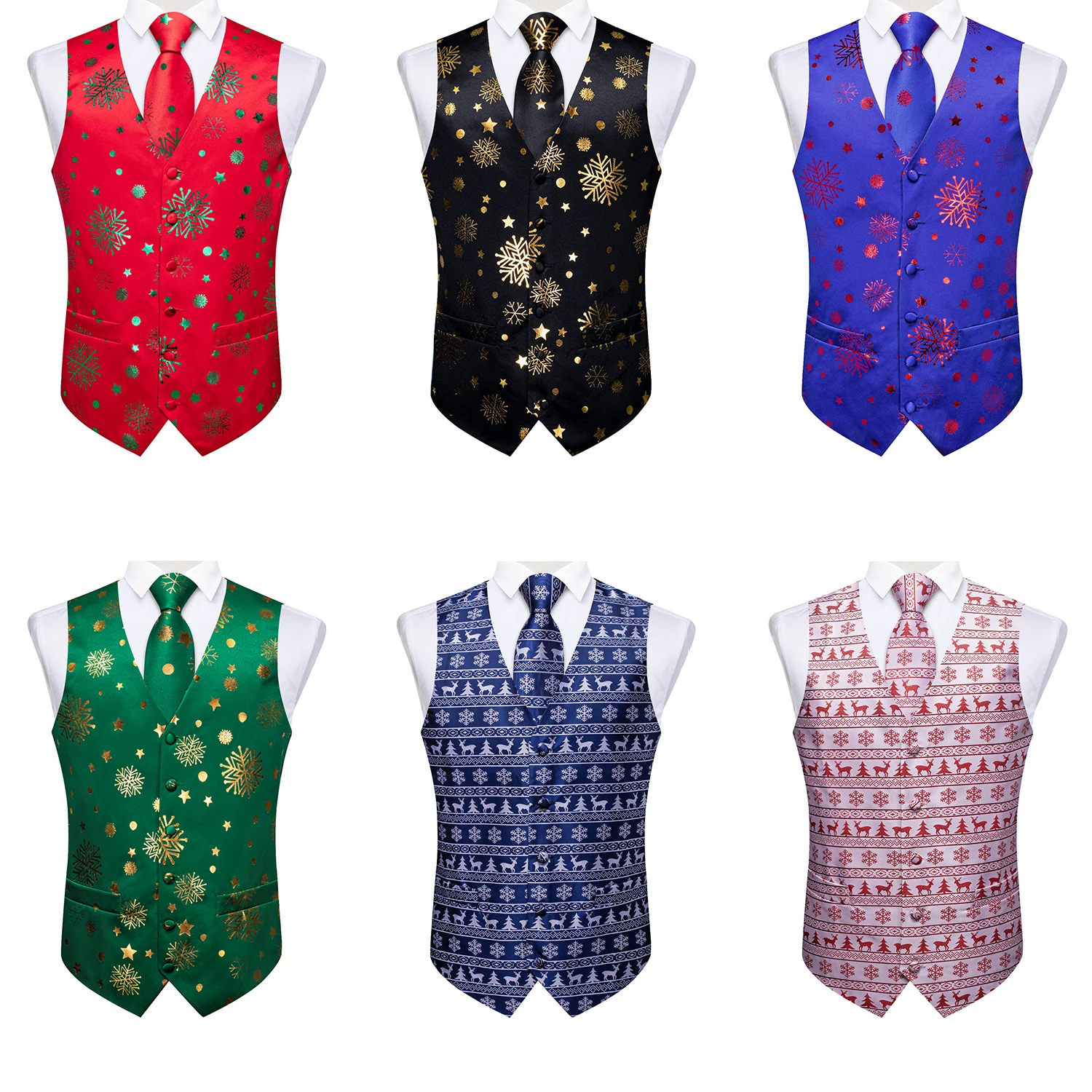 Top Trends: Christmas Santa Clause Red Vest For Man Family Party Clothing Elk Candy Cane Snowman Print Waistcoat Pocket Square Cufflinks Set Shoppable Styles