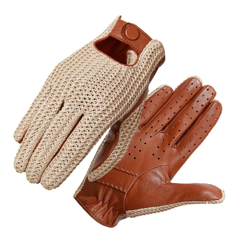 Top Trends: Men's Classic Real Leather Retro Unlined Driving Knitted Sports Riding Equestrianism Touch Screen Short Gloves Shoppable Styles - Image 6