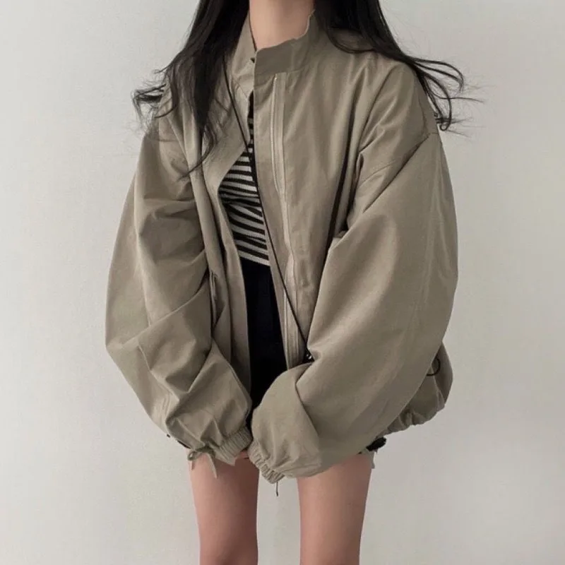 Top Trends: HOUZHOU Vinntage Bomber Jacket Women Korean Fashion Oversize Harajuku Style Zipper Grey Jackets Japanese Y2k Autumn Winter Shoppable Styles