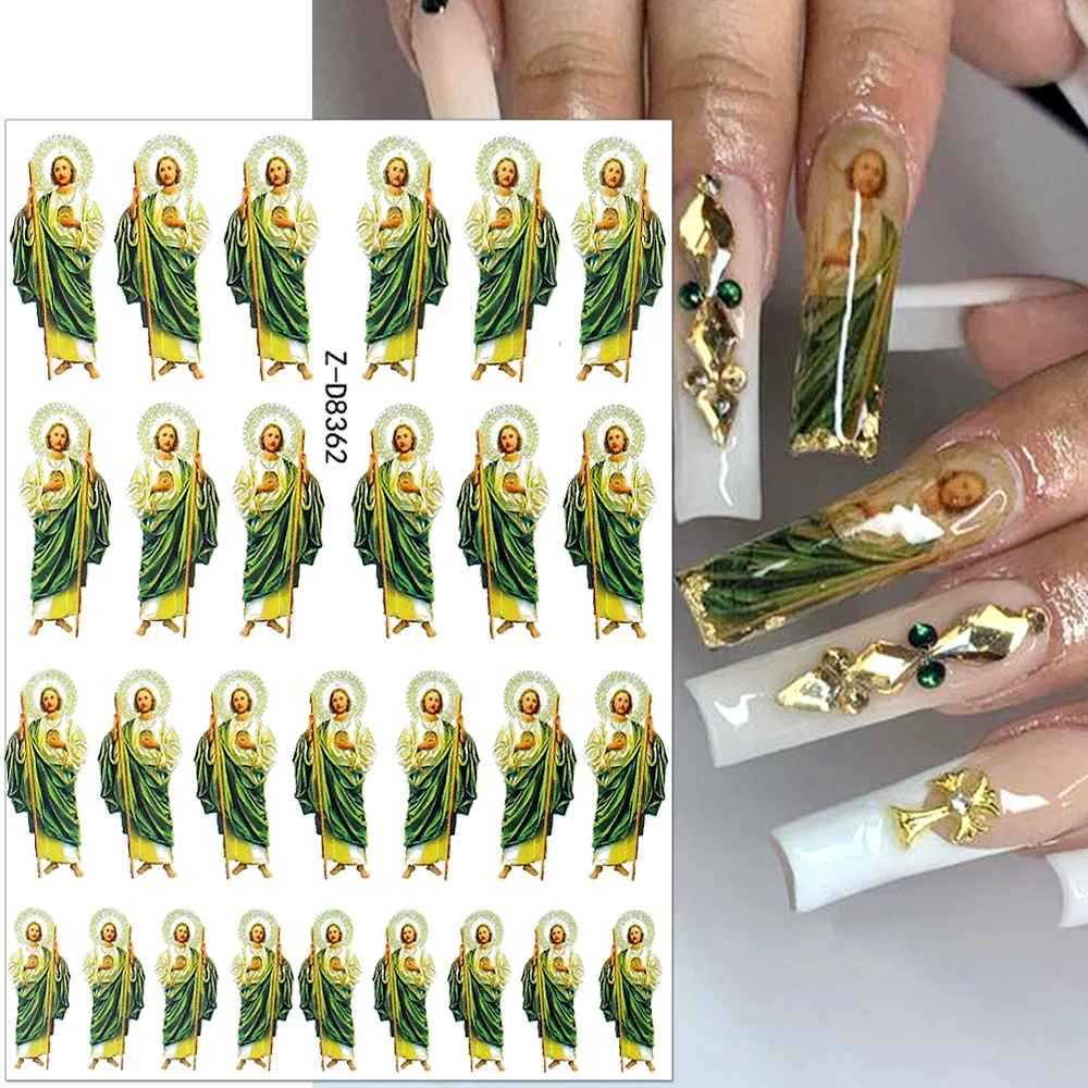 Top Trends: 1Pcs Bronzing Virgin Mary Nail Stickers 3D San Judas Tadeo Nail Art Stickers Jesus Nail Decals San Judas Sticker Nail Supplies Shoppable Styles - Image 3